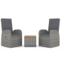 vidaXL Juego muebles jardín 3 pzas madera acacia ratán sintético gris