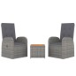 vidaXL Juego muebles jardín 3 pzas madera acacia ratán sintético gris