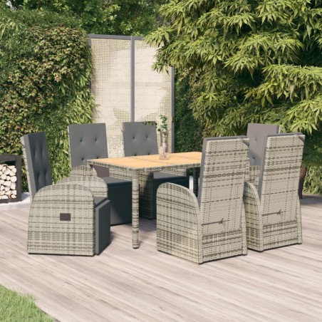 vidaXL Set comedor jardín 7 pzas y cojines ratán sintético gris