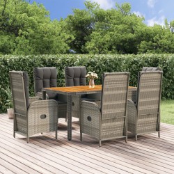 vidaXL Set comedor jardín 7 pzas y cojines ratán sintético gris