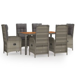 vidaXL Set comedor jardín 7 pzas y cojines ratán sintético gris