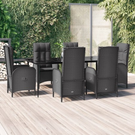vidaXL Set de comedor de jardín 7 pzas y cojines ratán sintético negro