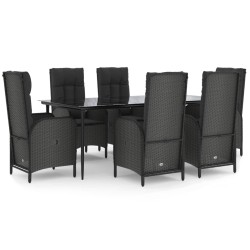vidaXL Set de comedor de jardín 7 pzas y cojines ratán sintético negro