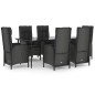 vidaXL Set de comedor de jardín 7 pzas y cojines ratán sintético negro vidaXL Set de comedor de jardín 7 pzas y cojines ratán sintético negro