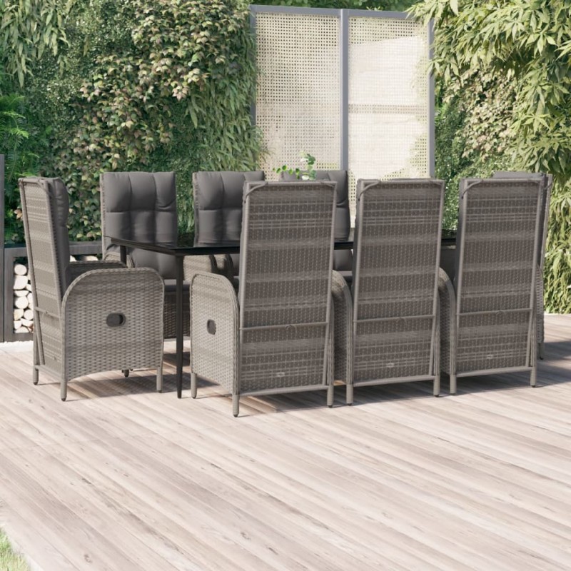 vidaXL Set comedor jardín 9 pzas y cojines ratán sintético negro gris vidaXL Set comedor jardín 9 pzas y cojines ratán sintético negro gris
