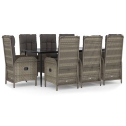 vidaXL Set comedor jardín 9 pzas y cojines ratán sintético negro gris