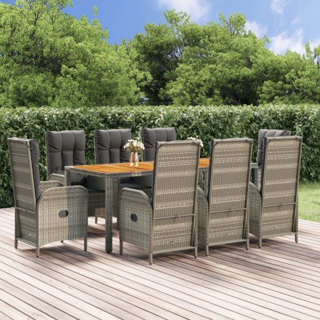vidaXL Set comedor jardín 9 pzas y cojines ratán sintético gris