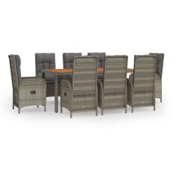 vidaXL Set comedor jardín 9 pzas y cojines ratán sintético gris