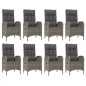 vidaXL Set comedor jardín 9 pzas y cojines ratán sintético gris