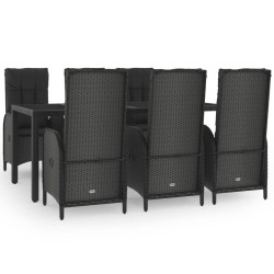 vidaXL Set comedor jardín 7 pzas y cojines ratán sintético negro gris