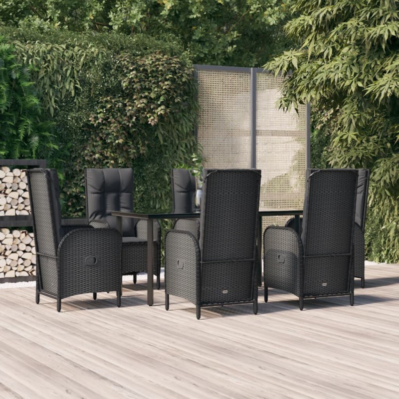vidaXL Set de comedor de jardín 7 pzas y cojines ratán sintético negro vidaXL Set de comedor de jardín 7 pzas y cojines ratán sintético negro