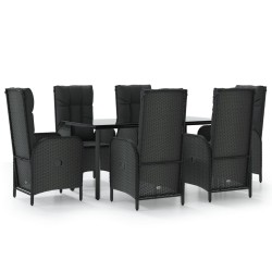 vidaXL Set de comedor de jardín 7 pzas y cojines ratán sintético negro