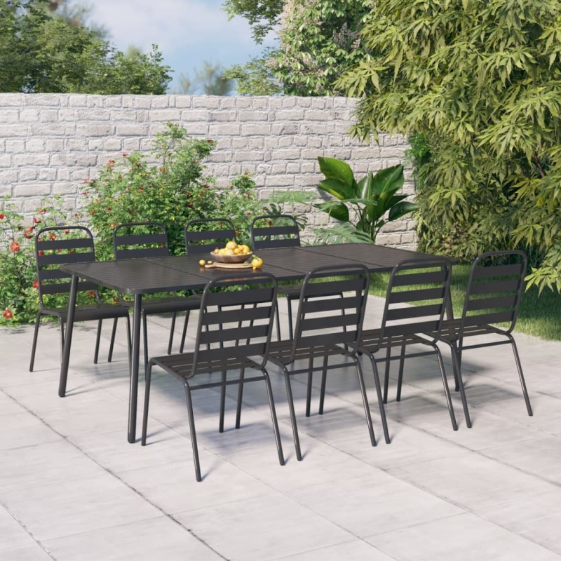 vidaXL Juego de comedor de jardín 9 piezas acero gris antracita vidaXL Juego de comedor de jardín 9 piezas acero gris antracita