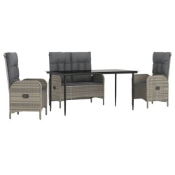 vidaXL Juego de comedor de jardín 4 piezas con cojines ratán PE gris