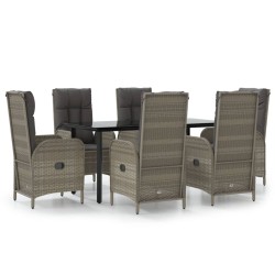vidaXL Set comedor jardín 7 pzas y cojines ratán sintético negro gris