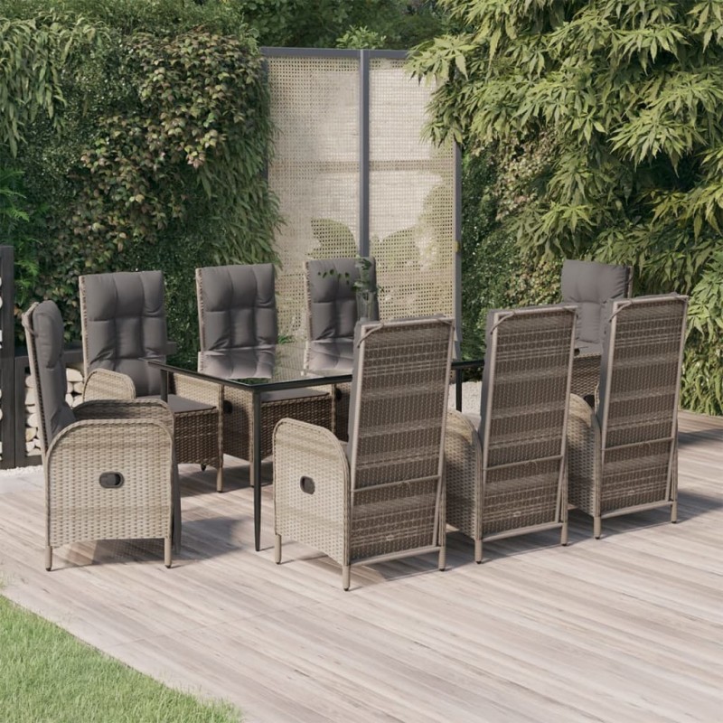 vidaXL Set comedor jardín 9 pzas y cojines ratán sintético negro gris
