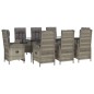 vidaXL Set comedor jardín 9 pzas y cojines ratán sintético negro gris