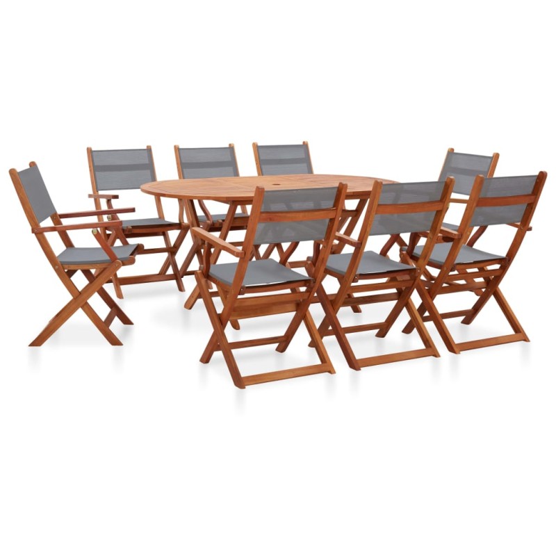 vidaXL Set de comedor de jardín 9 pzas madera eucalipto textilene gris vidaXL Set de comedor de jardín 9 pzas madera eucalipto textilene gris