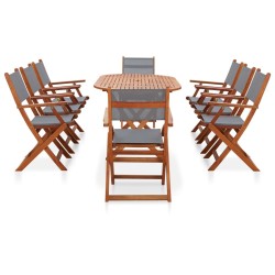 vidaXL Set de comedor de jardín 9 pzas madera eucalipto textilene gris 