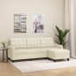 vidaXL Sofá de 3 plazas con taburete cuero sintético crema 180 cm vidaXL Sofá de 3 plazas con taburete cuero sintético crema 180 cm