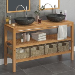 vidaXL Mueble tocador madera maciza teca con lavabos de mármol negro 