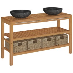 vidaXL Mueble tocador madera maciza teca con lavabos de mármol negro 