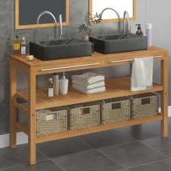 vidaXL Mueble tocador madera maciza teca con lavabos de mármol negro 