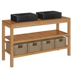 vidaXL Mueble tocador madera maciza teca con lavabos de mármol negro 