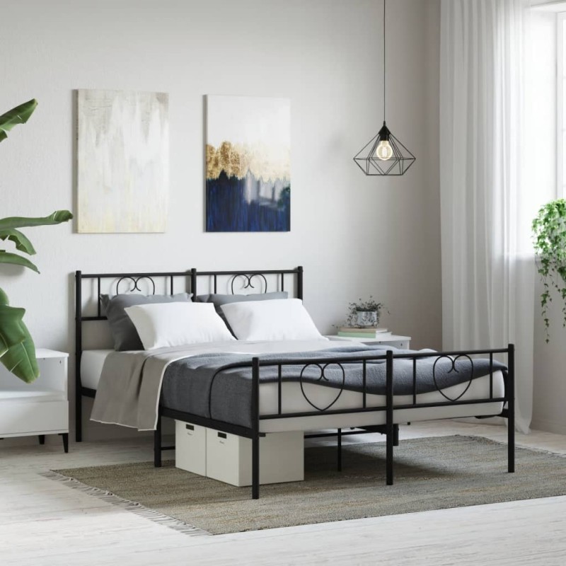 vidaXL Estructura de cama cabecero y estribo metal negro 140x190 cm vidaXL Estructura de cama cabecero y estribo metal negro 140x190 cm