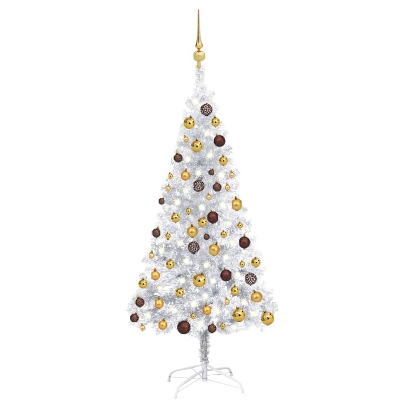 vidaXL Árbol de Navidad preiluminado con luces y bolas plateado 120 cm vidaXL Árbol de Navidad preiluminado con luces y bolas plateado 120 cm