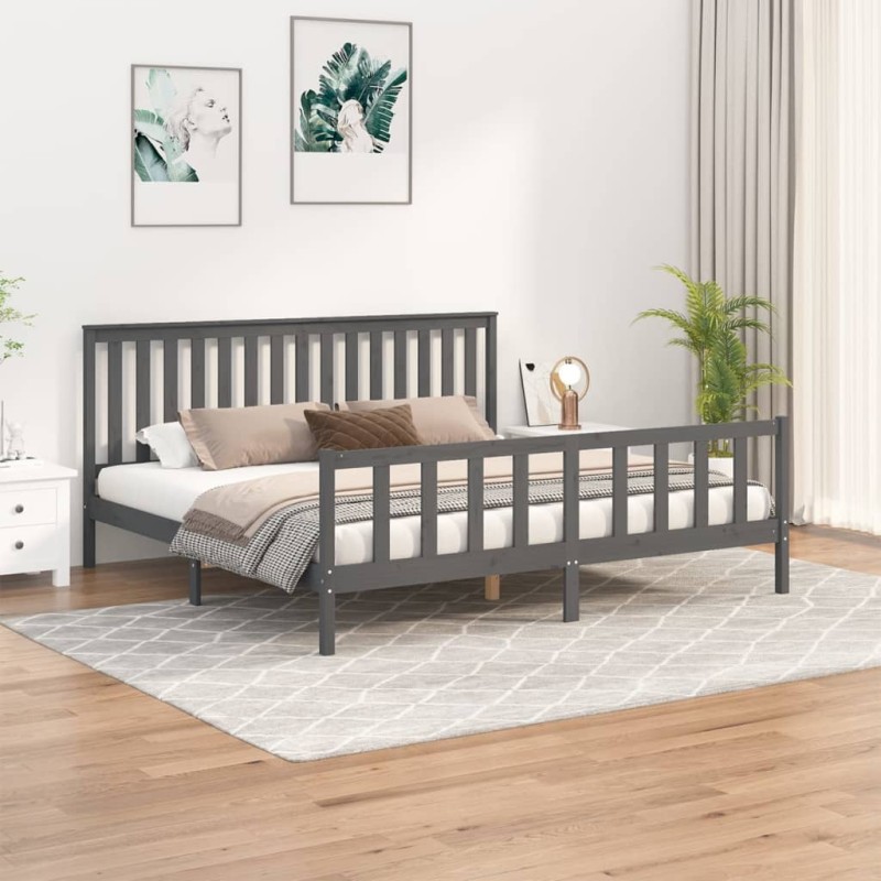 vidaXL Estructura de cama con cabecero madera de pino gris 200x200cm vidaXL Estructura de cama con cabecero madera de pino gris 200x200cm