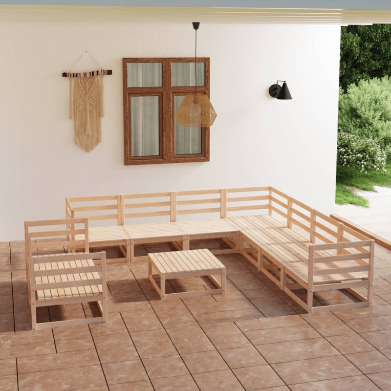 vidaXL Juego de muebles de jardín 10 piezas madera maciza de pino vidaXL Juego de muebles de jardín 10 piezas madera maciza de pino