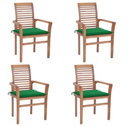 vidaXL Sillas de comedor 4 uds madera maciza de teca con cojines verde