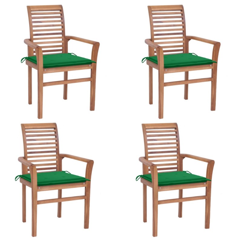 vidaXL Sillas de comedor 4 uds madera maciza de teca con cojines verde vidaXL Sillas de comedor 4 uds madera maciza de teca con cojines verde