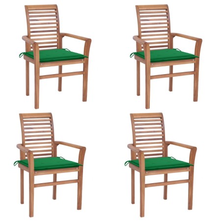 vidaXL Sillas de comedor 4 uds madera maciza de teca con cojines verde