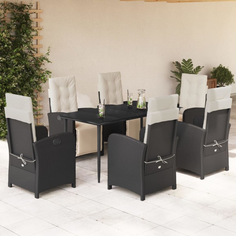 vidaXL Set de comedor de jardín 7 pzas y cojines ratán sintético negro vidaXL Set de comedor de jardín 7 pzas y cojines ratán sintético negro