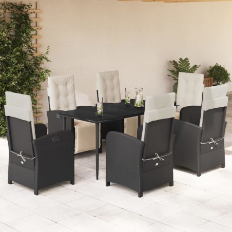 vidaXL Set de comedor de jardín 7 pzas y cojines ratán sintético negro