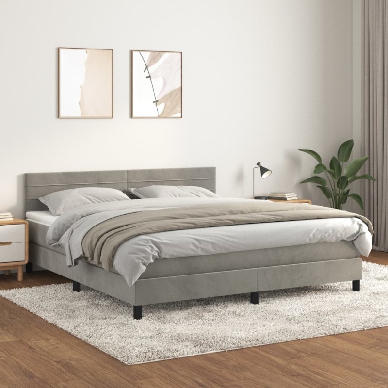 vidaXL Cama box spring con colchón terciopelo gris claro 180x200 cm vidaXL Cama box spring con colchón terciopelo gris claro 180x200 cm