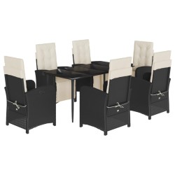 vidaXL Set de comedor de jardín 7 pzas y cojines ratán sintético negro