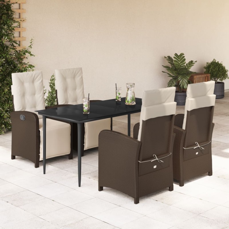 vidaXL Set comedor de jardín 5 piezas y cojines ratán sintético marrón vidaXL Set comedor de jardín 5 piezas y cojines ratán sintético marrón