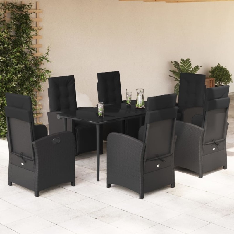 vidaXL Set de comedor de jardín 7 pzas y cojines ratán sintético negro vidaXL Set de comedor de jardín 7 pzas y cojines ratán sintético negro
