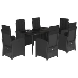 vidaXL Set de comedor de jardín 7 pzas y cojines ratán sintético negro