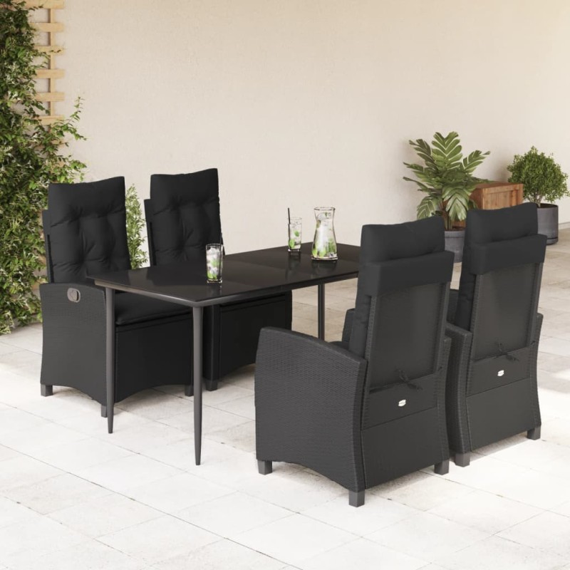 vidaXL Set de muebles jardín 5 pzas con cojines ratán sintético negro vidaXL Set de muebles jardín 5 pzas con cojines ratán sintético negro