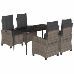 vidaXL Set comedor de jardín 5 piezas con cojines ratán sintético gris