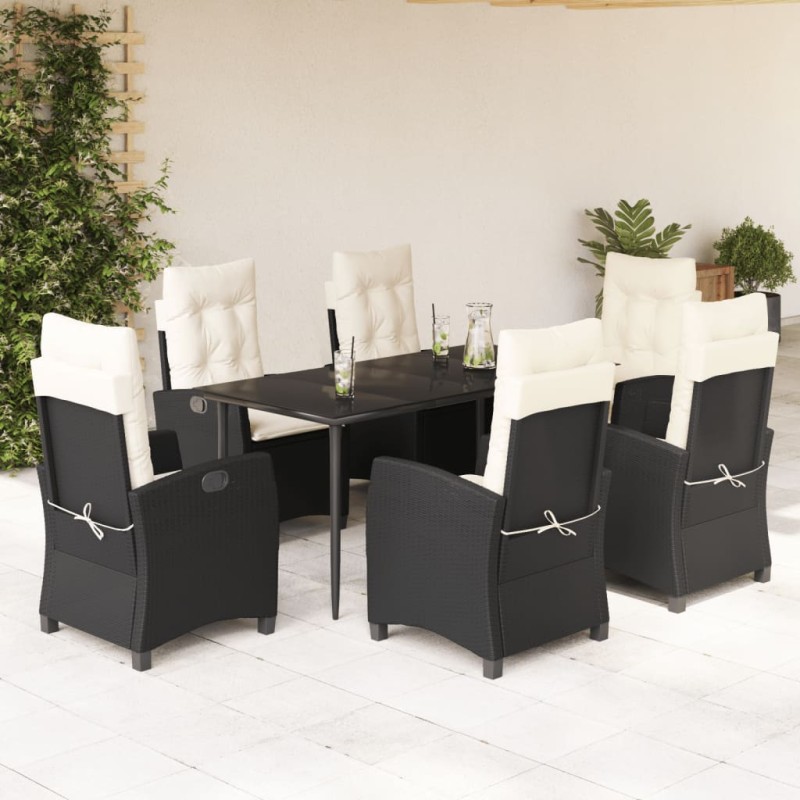 vidaXL Set de comedor de jardín 7 pzas y cojines ratán sintético negro