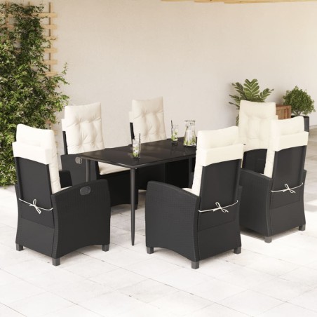 vidaXL Set de comedor de jardín 7 pzas y cojines ratán sintético negro