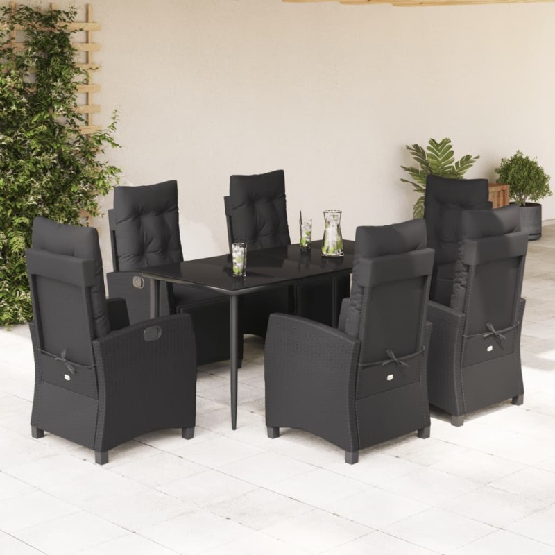 vidaXL Set de comedor de jardín 7 pzas y cojines ratán sintético negro vidaXL Set de comedor de jardín 7 pzas y cojines ratán sintético negro