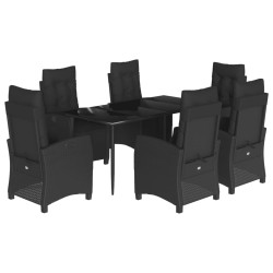 vidaXL Set de comedor de jardín 7 pzas y cojines ratán sintético negro
