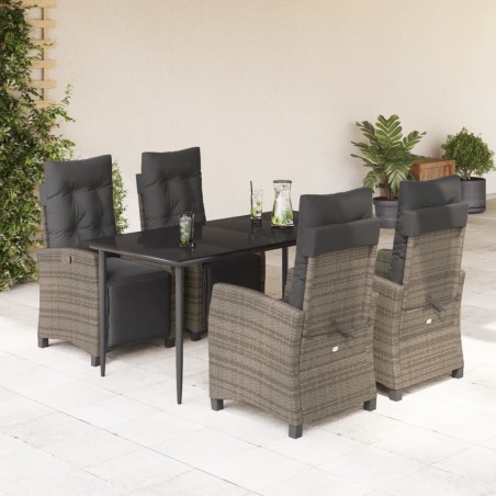vidaXL Set comedor de jardín 5 piezas con cojines ratán sintético gris