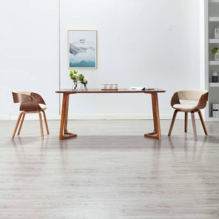 vidaXL Silla de comedor de madera curvada y cuero sintético crema